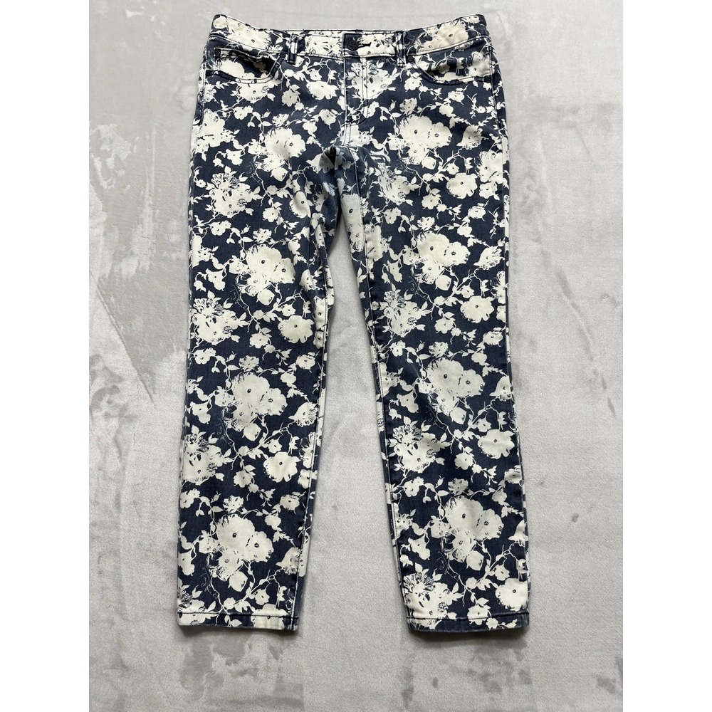 Tory Burch Alexa Cropped Skinny Jean Women 30 Navy Blue Denim Floral Print City